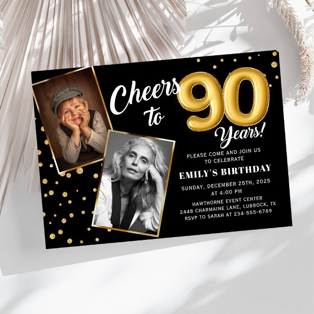 Invitación a foto de cumpleaños de Black Gold Ball (Subido por el creador)