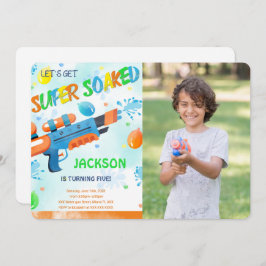 Invitación a foto de cumpleaños de Boy Water Gun