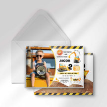 Invitación a foto de cumpleaños de construcción a 