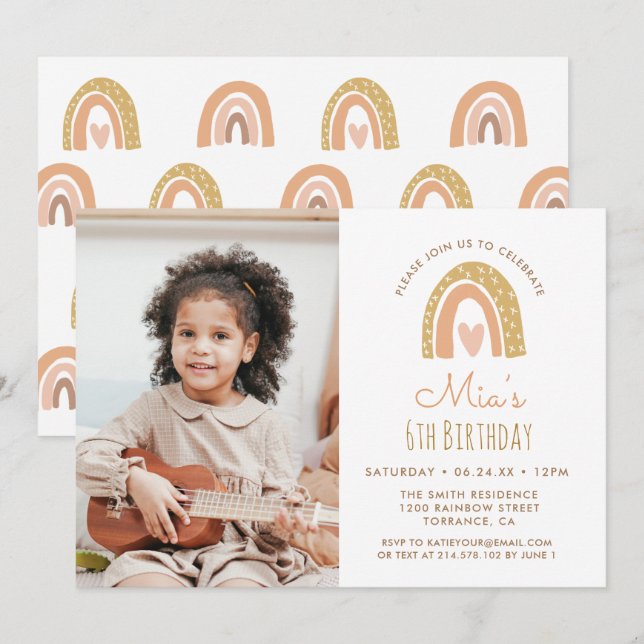 Invitación a foto de cumpleaños de Girly Pastel Ra (Anverso / Reverso)