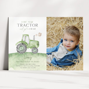 Invitación a foto de cumpleaños de Green Tractor
