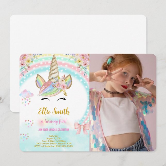 Invitación a foto de cumpleaños de niños de Unicor (Anverso / Reverso)