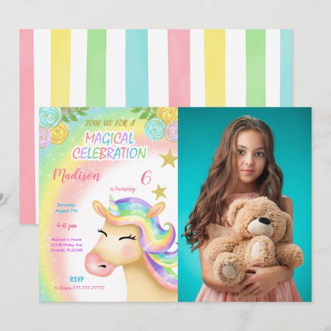 Invitación a foto de cumpleaños de niños de Unicor (Anverso / Reverso)