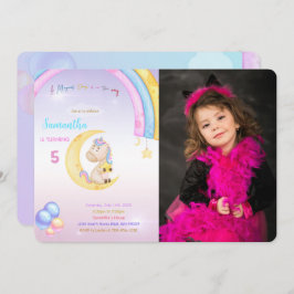 Invitación a foto de cumpleaños de Rainbow Unicorn