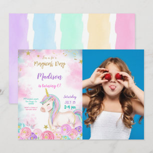 Invitación a foto de cumpleaños de Unicornio a col