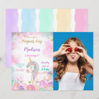 Invitación a foto de cumpleaños de Unicornio a col