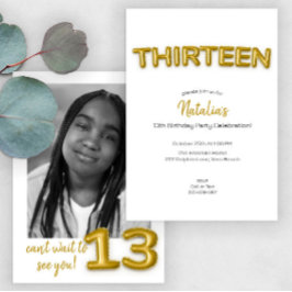 Invitación a foto de cumpleaños número 13 de Gold 