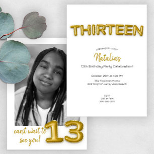 Invitación a foto de cumpleaños número 13 de Gold 