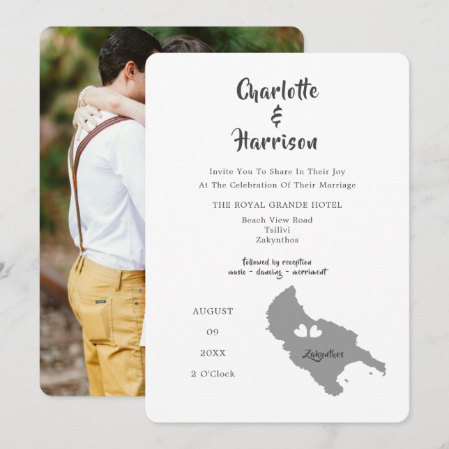 Invitación a foto de destino de Boda Zante (Anverso / Reverso)
