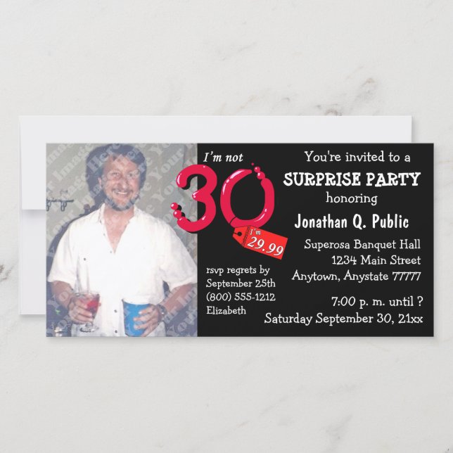 Invitación a foto de Fiesta de Black Surprise 30°  (Anverso)