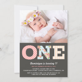 Invitación a foto de primer cumpleaños de Girly Sh