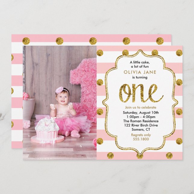 Invitación a foto de primer cumpleaños de Purpurin (Anverso / Reverso)