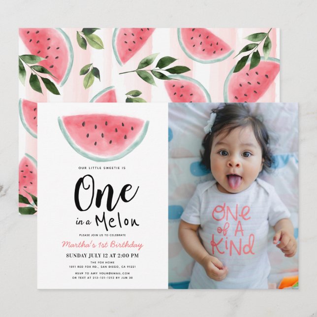 Invitación a foto de primer cumpleaños de una acua (Anverso / Reverso)