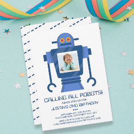 Invitación a foto de Robot Birthday Party Theme Bo