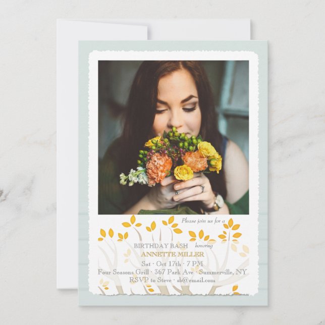 Invitación a foto de sucursal de otoño (Anverso)