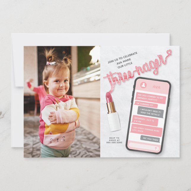 Invitación a foto de tercer cumpleaños de Threenag (Anverso)