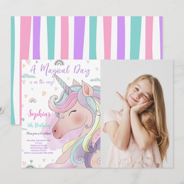 Invitación a foto de Unicornio (Anverso / Reverso)