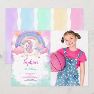 Invitación a foto de Unicornio con color de agua d