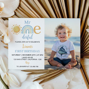 Invitación a foto del cumpleaños del arcoiris del 