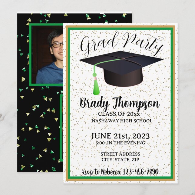 Invitación a FOTO GRADUATORIA-VERDE Y ORO-2 (Anverso / Reverso)
