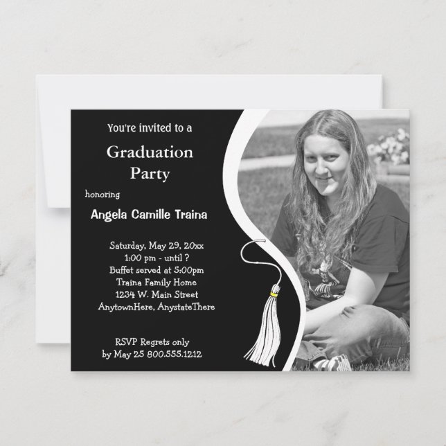 Invitación a foto horizontal de graduación blanca (Anverso)