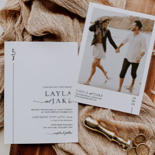 Invitación a foto mínima de Boda blanco negro LAYL
