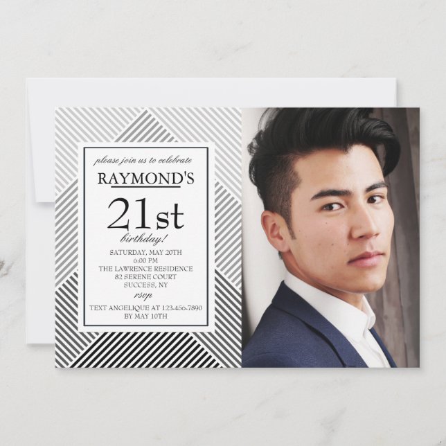 Invitación a fotografía de fondo geométrico (Anverso)