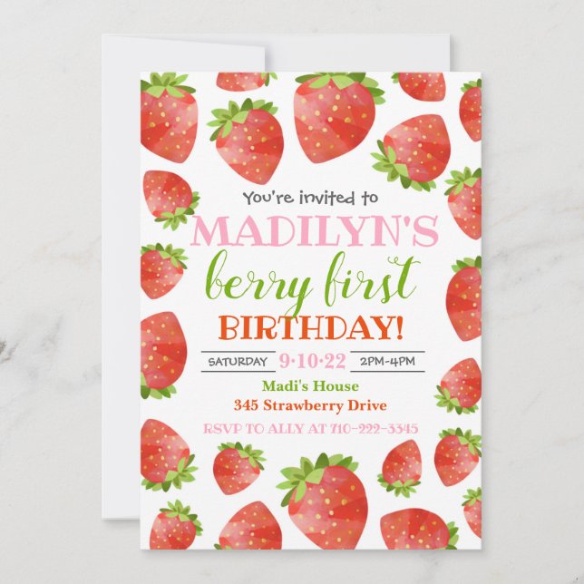 Invitación a fresa Berry Birthday Invitación (Anverso)