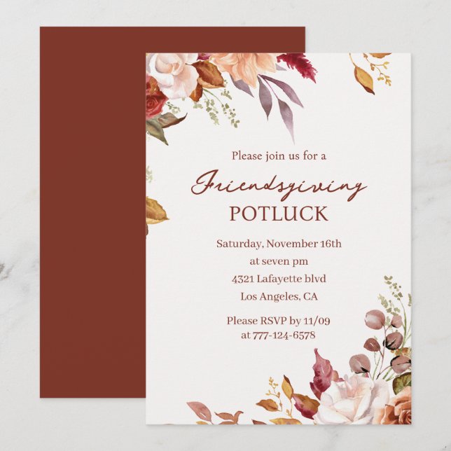 Invitación a Friendsgiving Potluck | Otoño Acuarel (Anverso / Reverso)