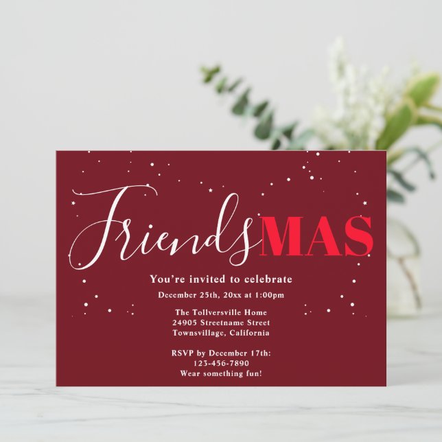 Invitación a Friendsmas Burgundy Navidad (Anverso de pie)