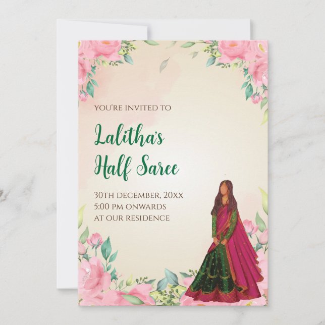 Invitación a función saree como invitación a media (Anverso)
