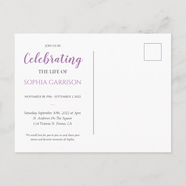 Invitación a funeral con foto de la celebración pú (Reverso)