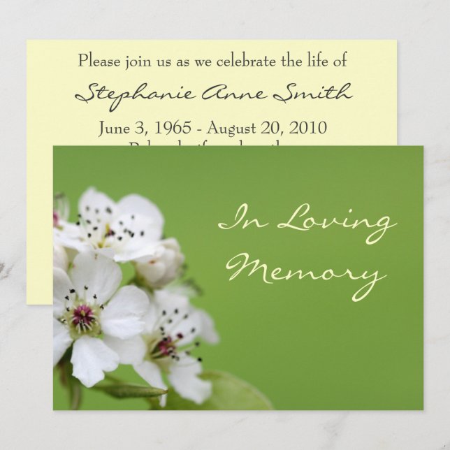 Invitación a funerales del Spring Blossom Memorial (Anverso / Reverso)
