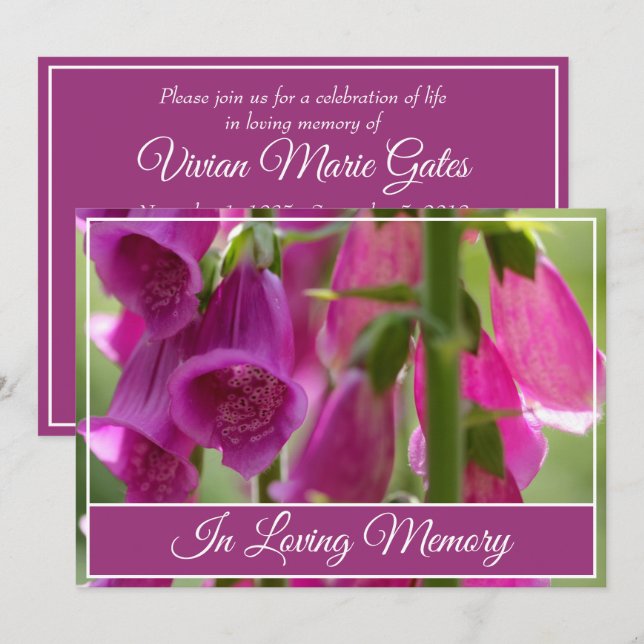 Invitación a funerales del Wildflower Memorial Ser (Anverso / Reverso)