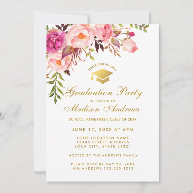 Invitación a G de la fiesta de graduación de flora (Anverso)