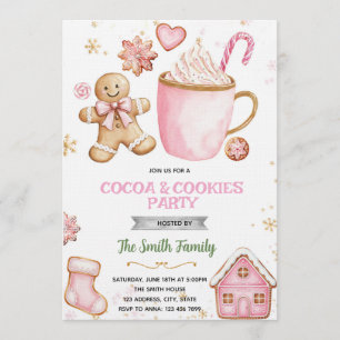 invitación a galletas rosadas de Navidad y cacao