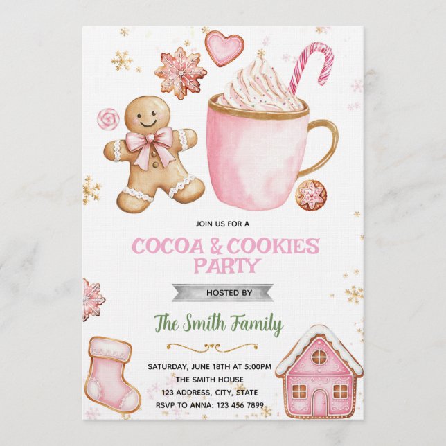 invitación a galletas rosadas de Navidad y cacao (Anverso)