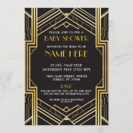 Invitación a Gatsby de Oro de Baby Shower Art Deco