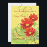 Invitación a Gerbera Daisies<br><div class="desc">Una invitación alegre con tres margaritas gerbera de color rojo vivo. El fondo amarillo y soleado tiene un follaje abstracto y remolinos. Apropiado para cualquier celebración feliz.La tarjeta es fácil de personalizar con su redacción, fuente, color de fuente y elección de seis tipos de papel. ¿No es exactamente lo que...</div>
