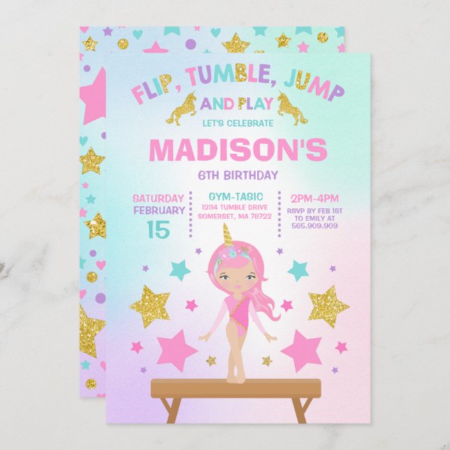 Invitación a gimnasia Fiesta de gimnasia de Unicor (Anverso / Reverso)