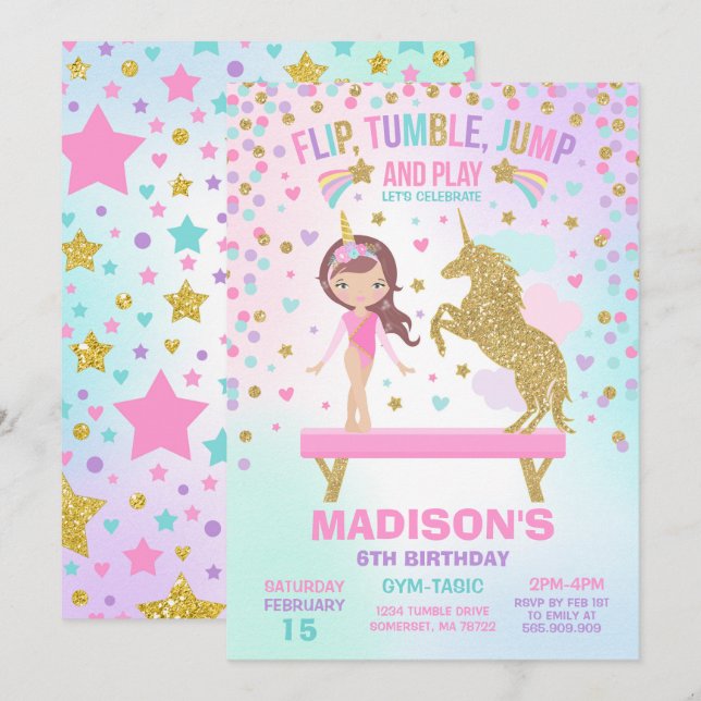 Invitación a gimnasia Fiesta de gimnasia de Unicor (Anverso / Reverso)