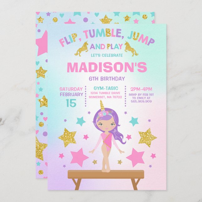 Invitación a gimnasia Fiesta de gimnasia de Unicor (Anverso / Reverso)