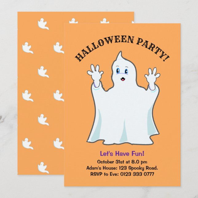 Invitación a Ginger Ghost de Halloween (Anverso / Reverso)