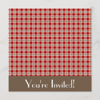 Invitación a Gingham de Red y Brown