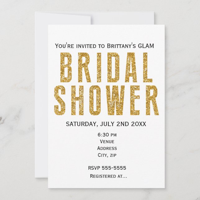 Invitación a Glam de Purpurina Glitzy Gold Bridal  (Anverso)