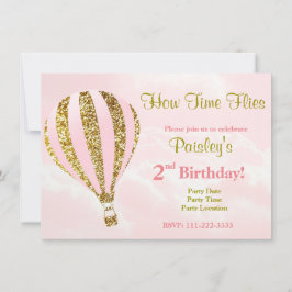 Invitación a globos aerostáticos en rosa y oro