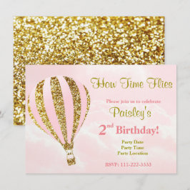 Invitación a globos aerostáticos en rosa y oro