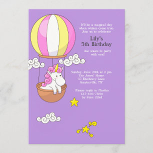 Invitación a globos de aire caliente de Unicornio