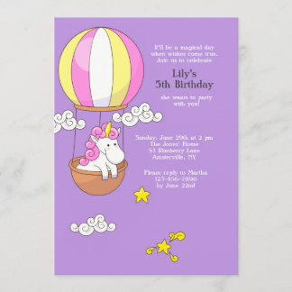 Invitación a globos de aire caliente de Unicornio