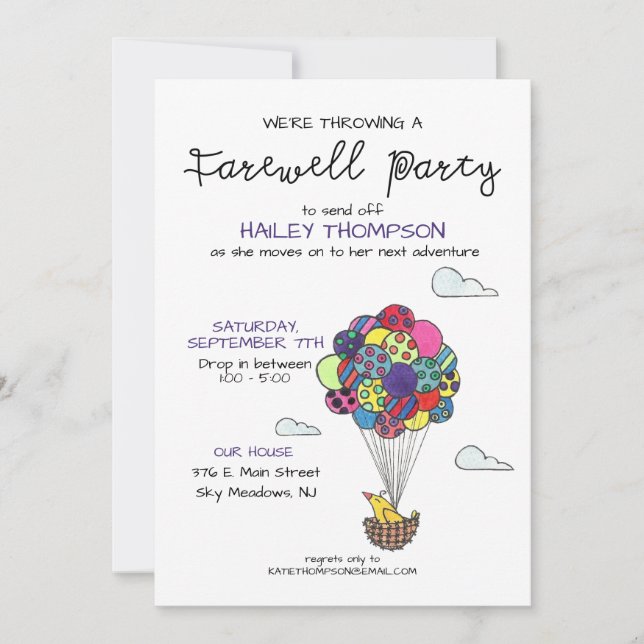 Invitación a globos de aire caliente Fiesta de des (Anverso)